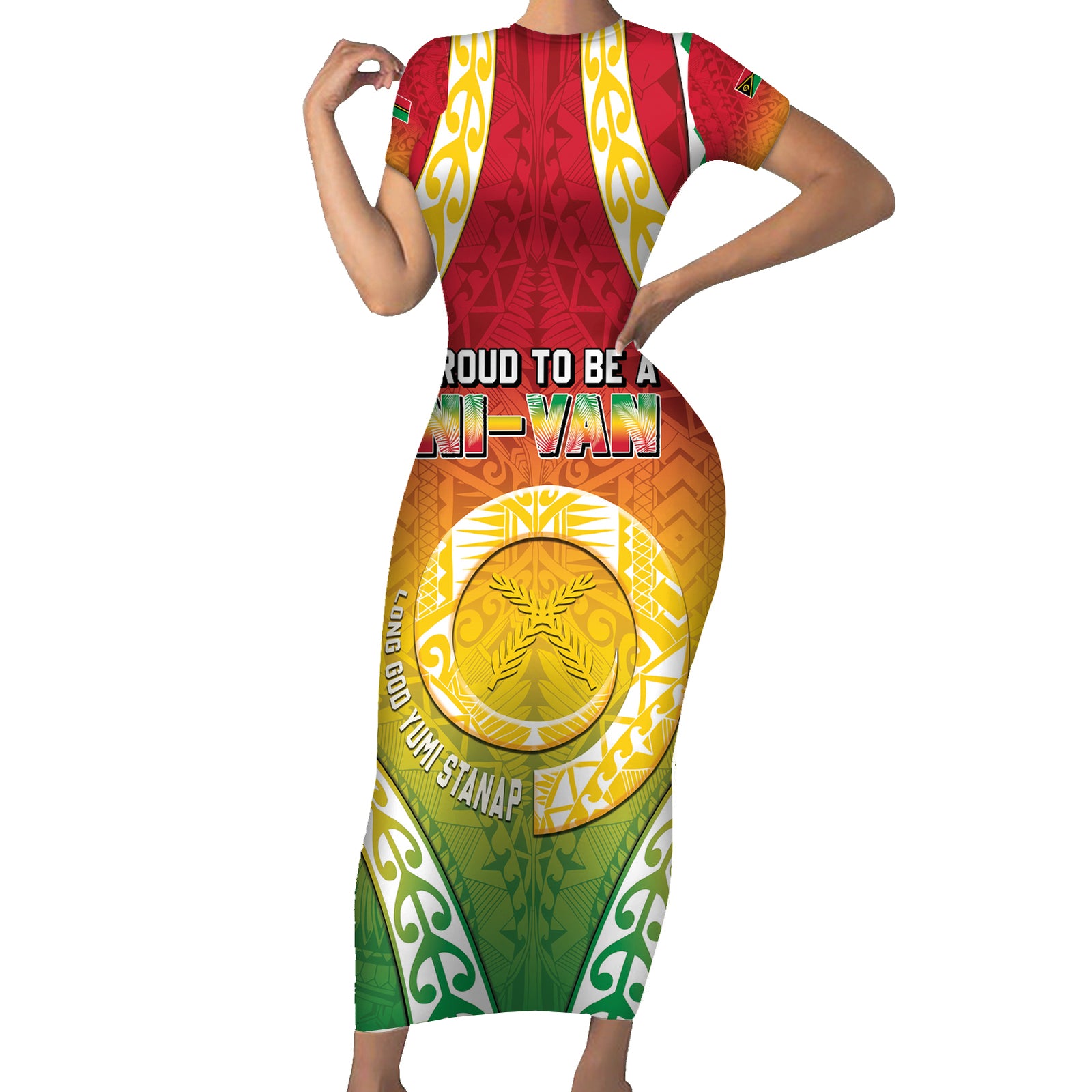 Personalised Vanuatu Short Sleeve Bodycon Dress Proud To Be A Ni-Van With Tribal Pattern