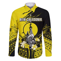 Personalised New Caledonia Day Family Matching Mermaid Dress and Hawaiian Shirt Kanaky Flag Coat Of Arms Polynesian Pattern LT05 Dad's Shirt - Long Sleeve Yellow - Polynesian Pride