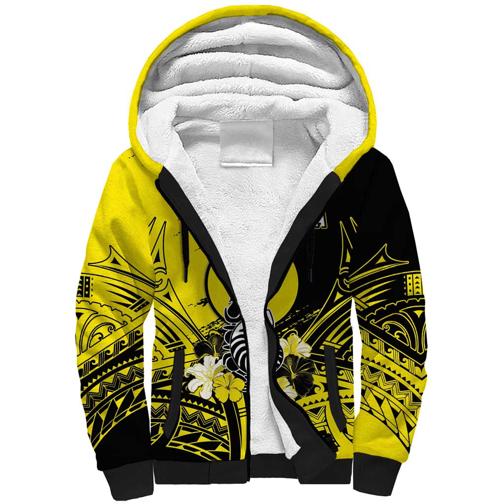 Personalised New Caledonia Day Sherpa Hoodie Kanaky Flag Coat Of Arms Polynesian Pattern LT05 Unisex Yellow - Polynesian Pride
