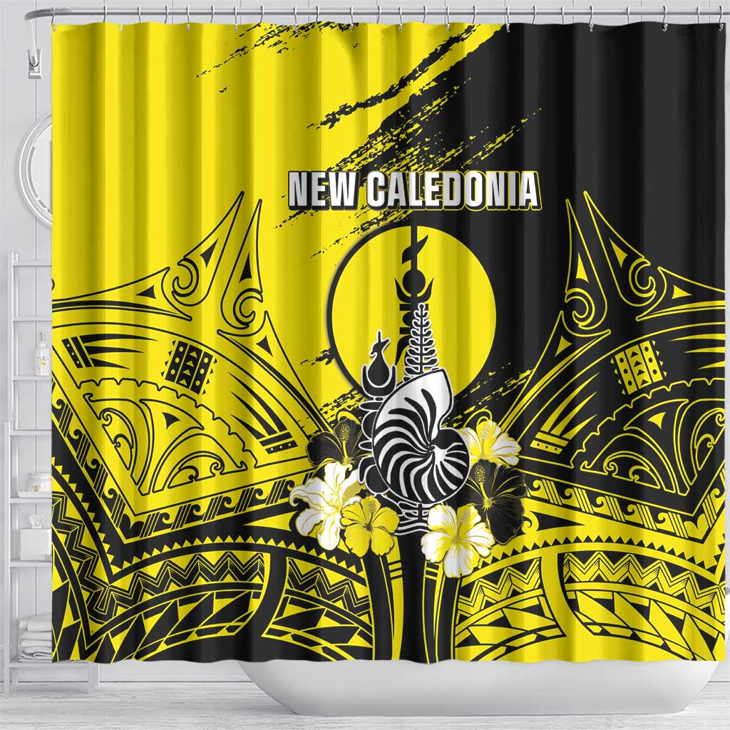 New Caledonia Day Shower Curtain Kanaky Flag Coat Of Arms Polynesian Pattern