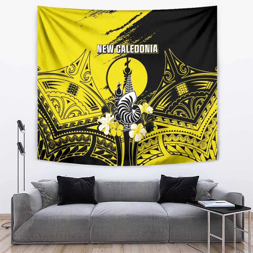 New Caledonia Day Tapestry Kanaky Flag Coat Of Arms Polynesian Pattern LT05 Yellow - Polynesian Pride