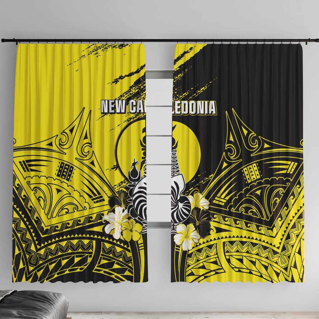 New Caledonia Day Window Curtain Kanaky Flag Coat Of Arms Polynesian Pattern LT05 With Hooks Yellow - Polynesian Pride