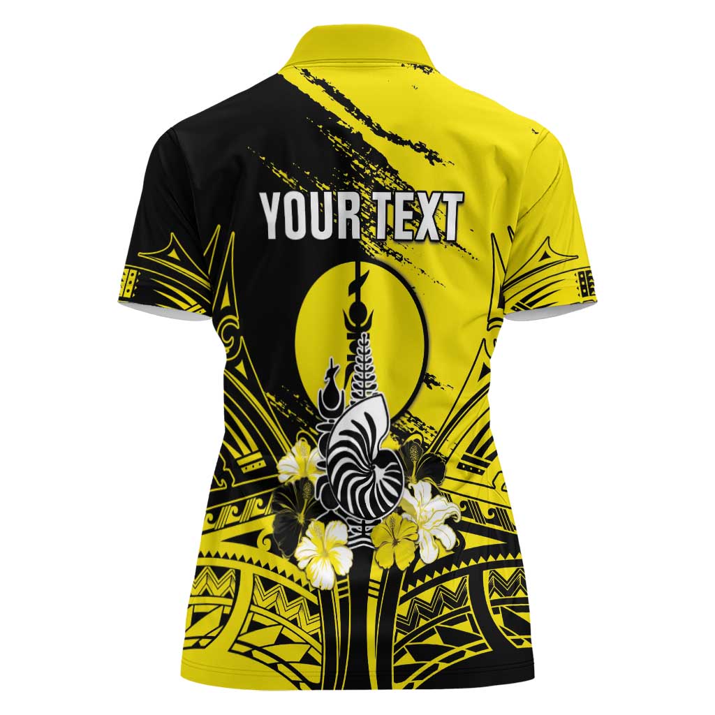 Personalised New Caledonia Day Women Polo Shirt Kanaky Flag Coat Of Arms Polynesian Pattern