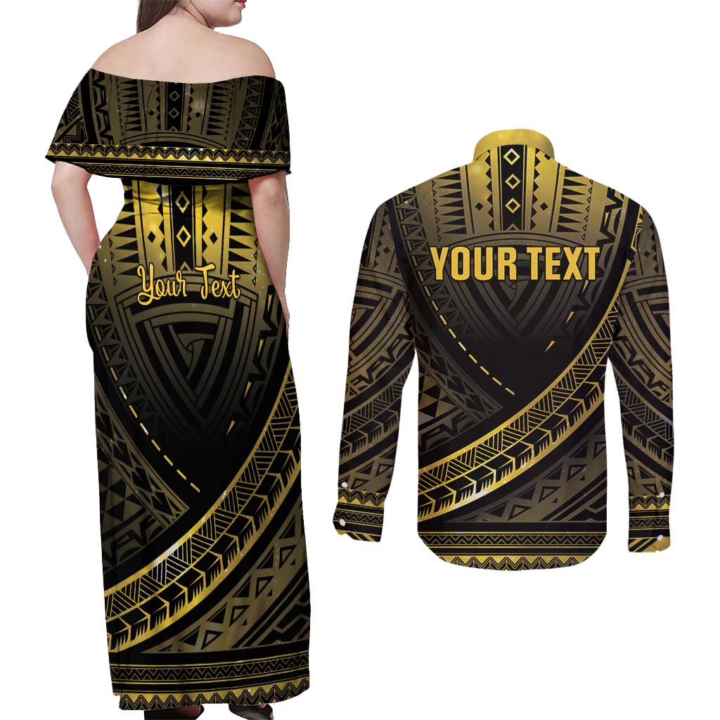 Personalised Polynesia Childhood Cancer Awareness Couples Matching Off Shoulder Maxi Dress and Long Sleeve Button Shirt You Are Stronger Than Cancer