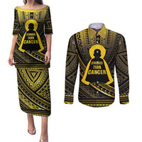 Personalised Polynesia Childhood Cancer Awareness Couples Matching Puletasi and Long Sleeve Button Shirt You Are Stronger Than Cancer