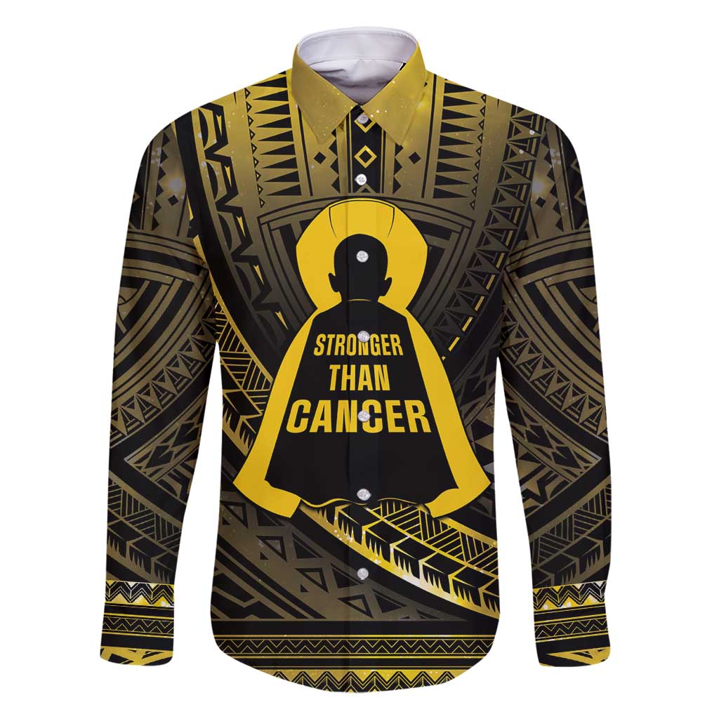 Personalised Polynesia Childhood Cancer Awareness Family Matching Mermaid Dress and Hawaiian Shirt You Are Stronger Than Cancer LT05 Dad's Shirt - Long Sleeve Black - Polynesian Pride