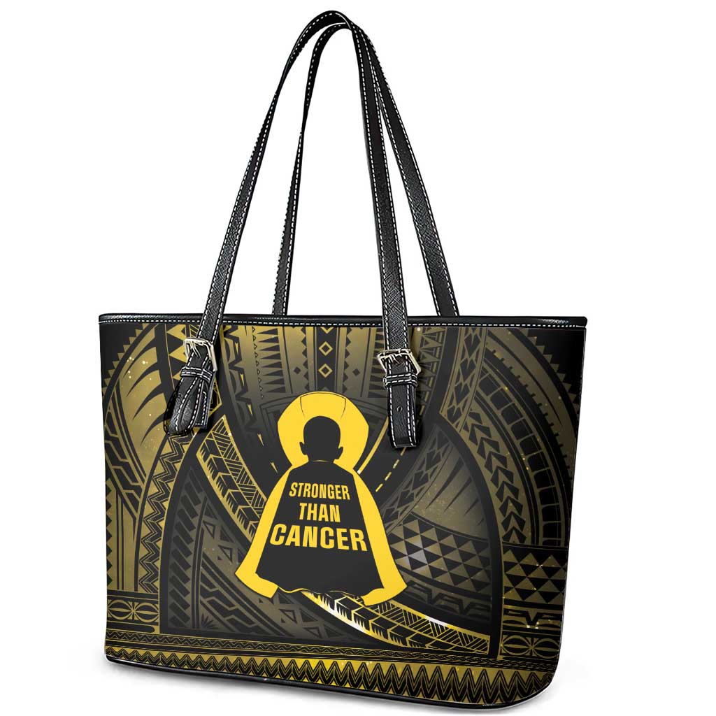Polynesia Childhood Cancer Awareness Leather Tote Bag You Are Stronger Than Cancer