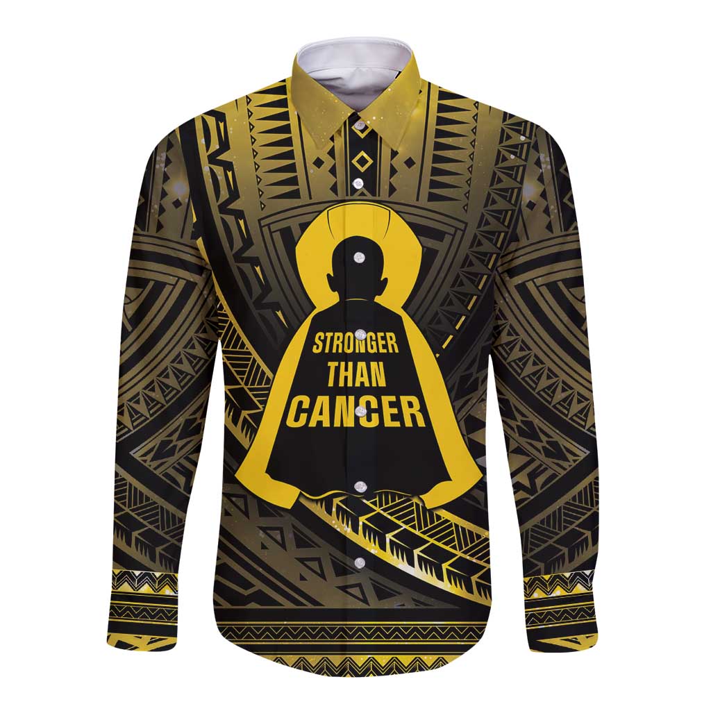 Personalised Polynesia Childhood Cancer Awareness Long Sleeve Button Shirt You Are Stronger Than Cancer LT05 Unisex Black - Polynesian Pride
