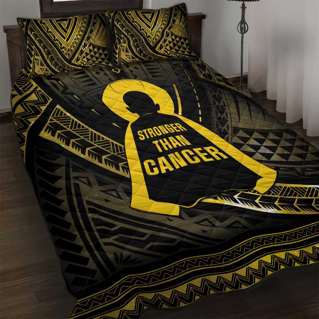 Polynesia Childhood Cancer Awareness Quilt Bed Set You Are Stronger Than Cancer LT05 Black - Polynesian Pride