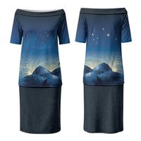 New Zealand Matariki Family Matching Puletasi and Hawaiian Shirt Maori Waka With Silver Fern LT05 Mom's Dress Navy - Polynesian Pride