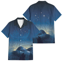 New Zealand Matariki Family Matching Puletasi and Hawaiian Shirt Maori Waka With Silver Fern LT05 Dad's Shirt - Short Sleeve Navy - Polynesian Pride