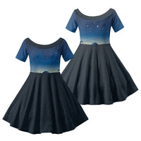 New Zealand Matariki Family Matching Puletasi and Hawaiian Shirt Maori Waka With Silver Fern LT05 Daughter's Dress Navy - Polynesian Pride