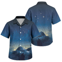 New Zealand Matariki Family Matching Summer Maxi Dress and Hawaiian Shirt Maori Waka With Silver Fern LT05 Son's Shirt Navy - Polynesian Pride