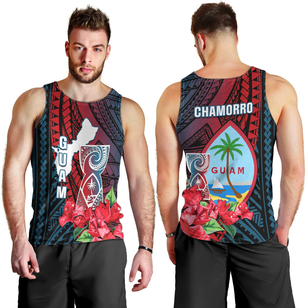 Guam Men Tank Top Latte Stone Mix Bougainvillea Polynesian Pattern LT05 - Polynesian Pride