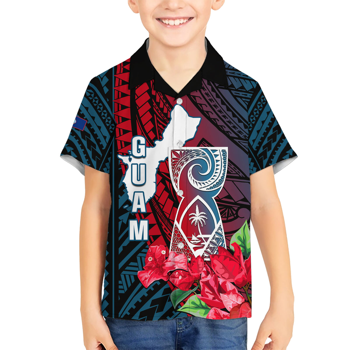 Personalized Guam Hawaiian Shirt Latte Stone Mix Bougainvillea Polynesian Pattern LT05 - Polynesian Pride