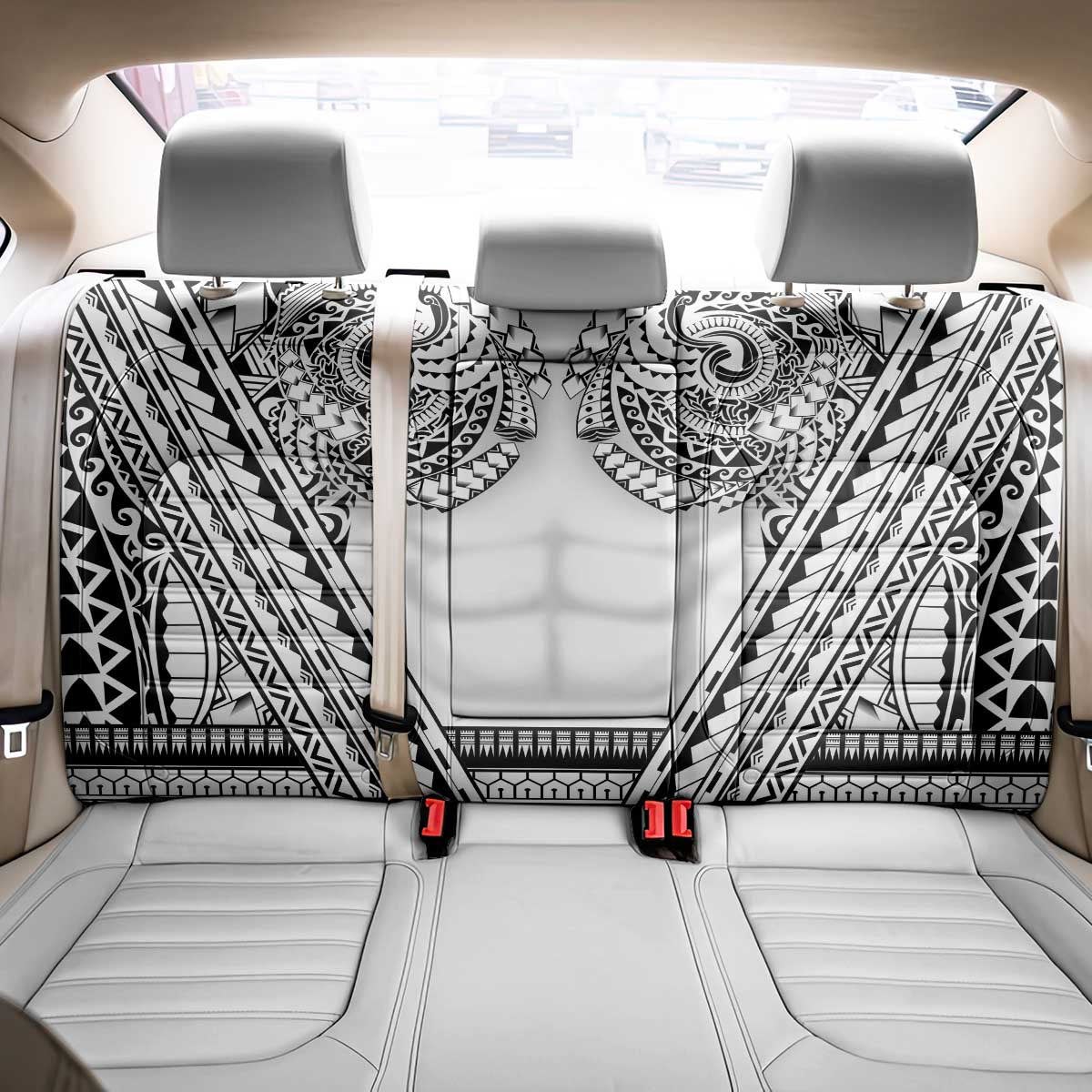 Polynesian Tattoo Inspired Cosplay Costume Back Car Seat Cover Tribal Warrior White LT05 - Polynesian Pride