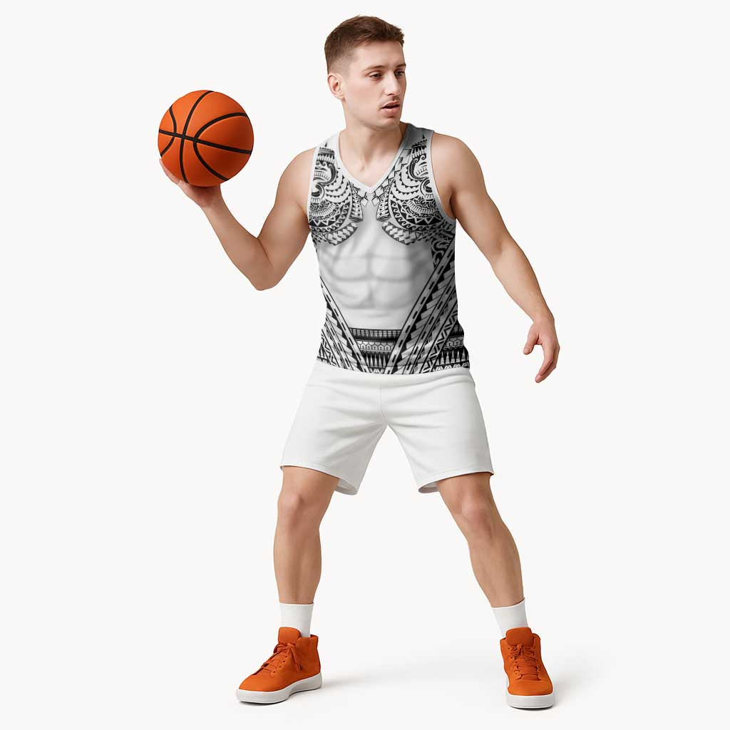 Polynesian Tattoo Inspired Cosplay Costume Basketball Jersey Tribal Warrior White - Polynesian Pride