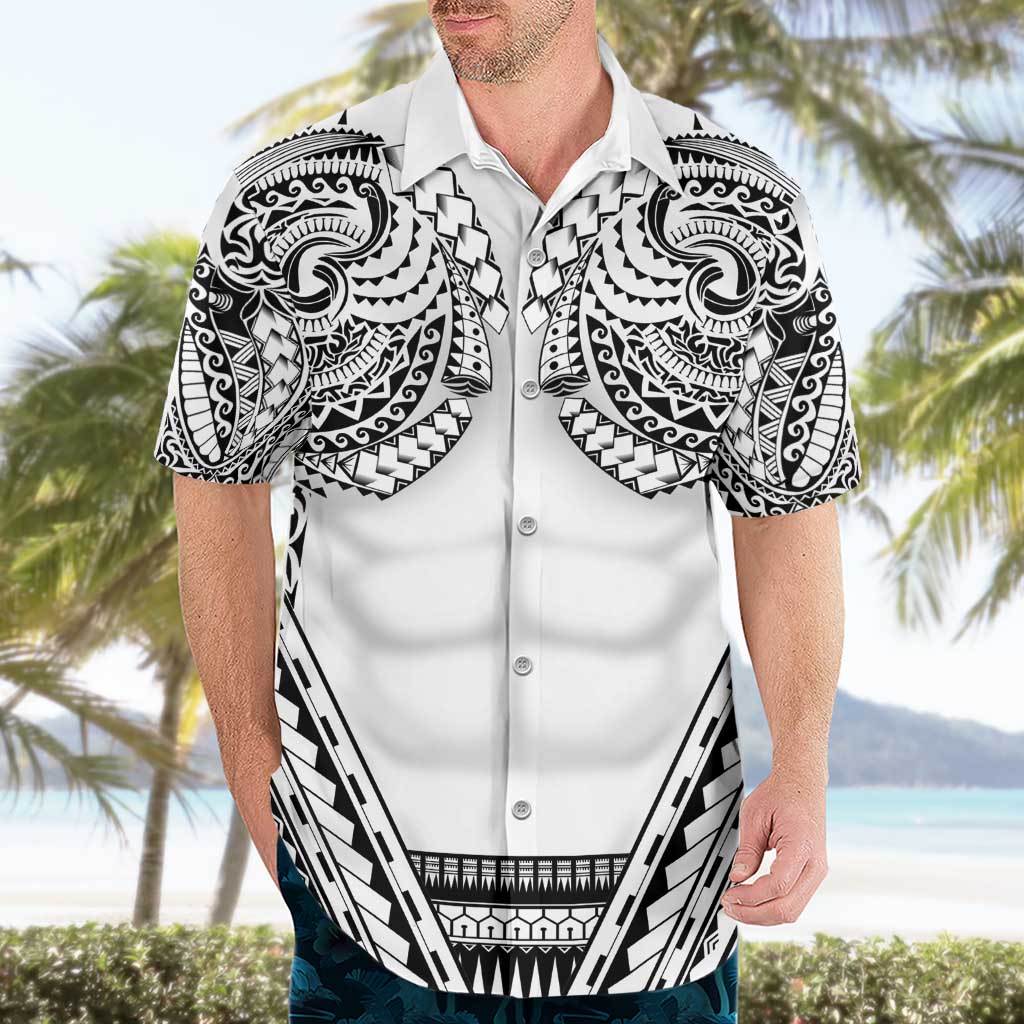 Polynesian Tattoo Inspired Cosplay Costume Hawaiian Shirt Tribal Warrior White - Polynesian Pride