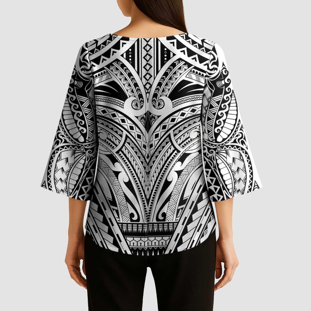 Polynesian Tattoo Inspired Cosplay Costume Kimono Sleeve Blouse Tribal Warrior White - Polynesian Pride