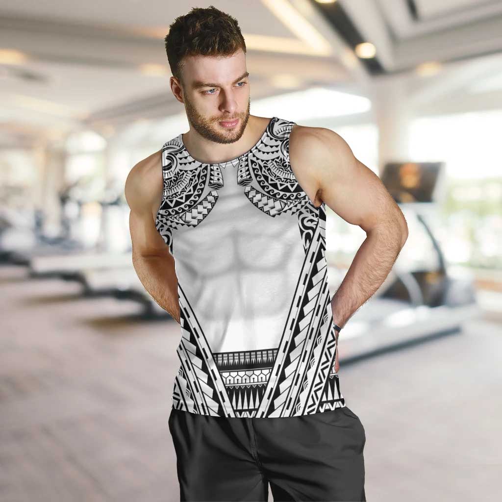 Polynesian Tattoo Inspired Cosplay Costume Men Tank Top Tribal Warrior White - Polynesian Pride