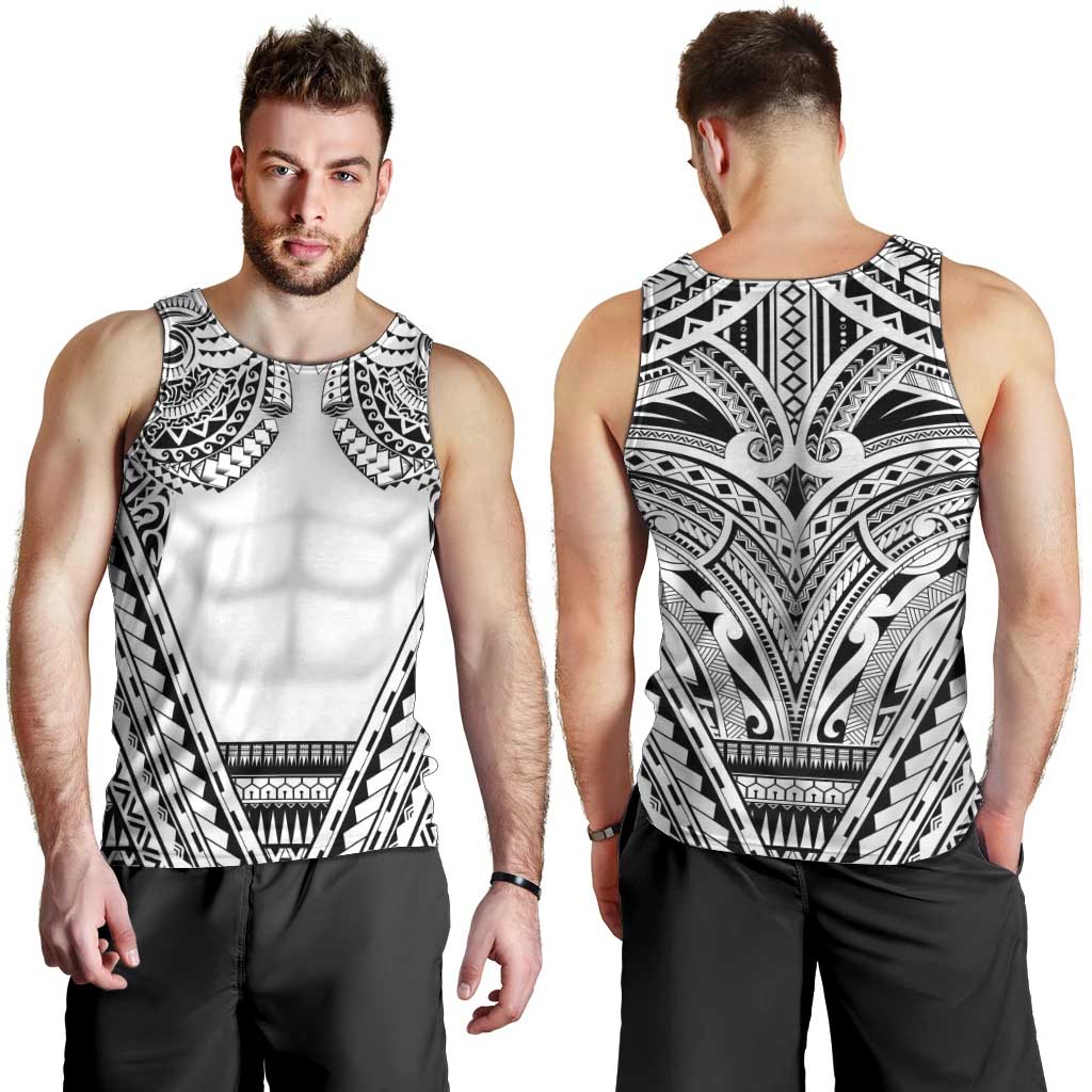 Polynesian Tattoo Inspired Cosplay Costume Men Tank Top Tribal Warrior White LT05 - Polynesian Pride