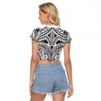 Polynesian Tattoo Inspired Cosplay Costume Raglan Cropped T Shirt Tribal Warrior White LT05 - Polynesian Pride