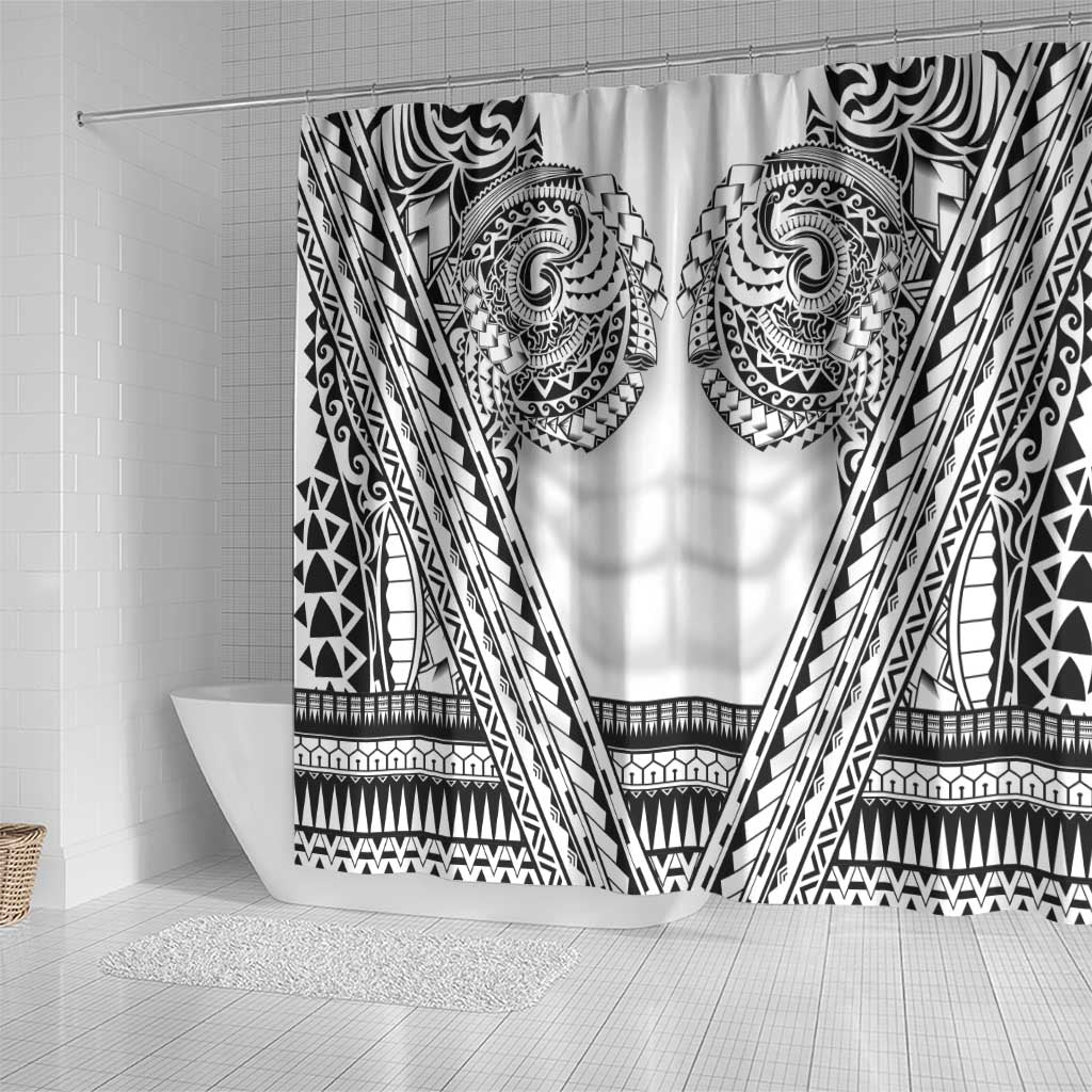 Polynesian Tattoo Inspired Cosplay Costume Shower Curtain Tribal Warrior White LT05 - Polynesian Pride