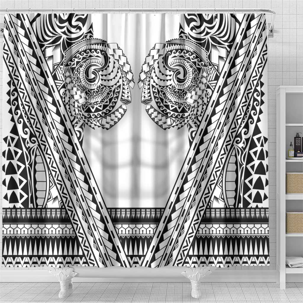 Polynesian Tattoo Inspired Cosplay Costume Shower Curtain Tribal Warrior White LT05 - Polynesian Pride