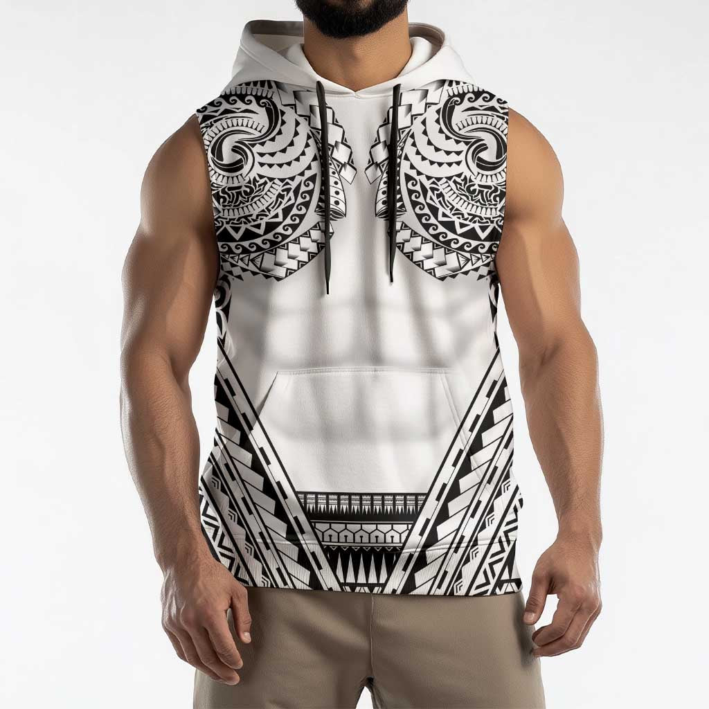 Polynesian Tattoo Inspired Cosplay Costume Sleeveless Hoodie Tribal Warrior White - Polynesian Pride