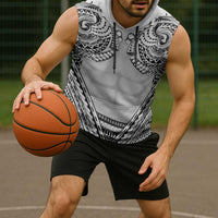 Polynesian Tattoo Inspired Cosplay Costume Sleeveless Hoodie Tribal Warrior White - Polynesian Pride