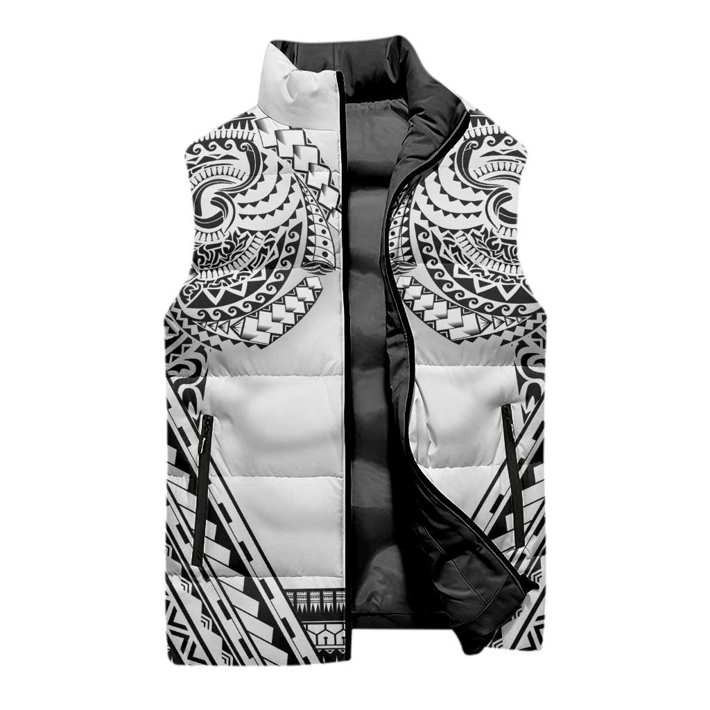 Polynesian Tattoo Inspired Cosplay Costume Sleeveless Puffer Jacket Tribal Warrior White - Polynesian Pride
