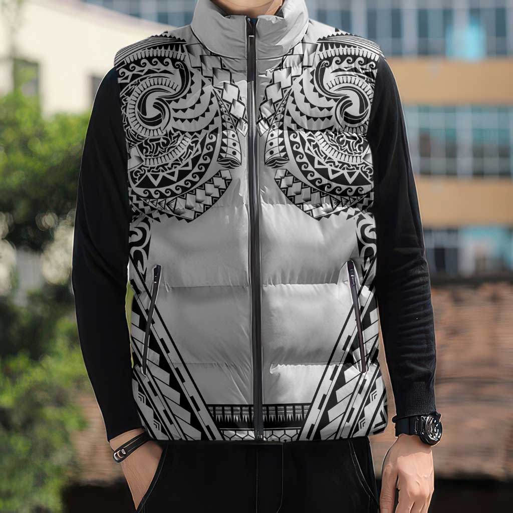 Polynesian Tattoo Inspired Cosplay Costume Sleeveless Puffer Jacket Tribal Warrior White - Polynesian Pride