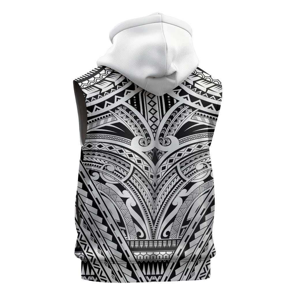 Polynesian Tattoo Inspired Cosplay Costume Sleeveless Zip Hoodie Tribal Warrior White - Polynesian Pride