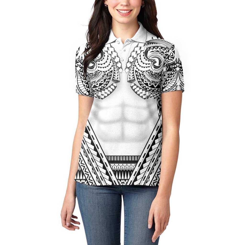 Polynesian Tattoo Inspired Cosplay Costume Women Polo Shirt Tribal Warrior White - Polynesian Pride