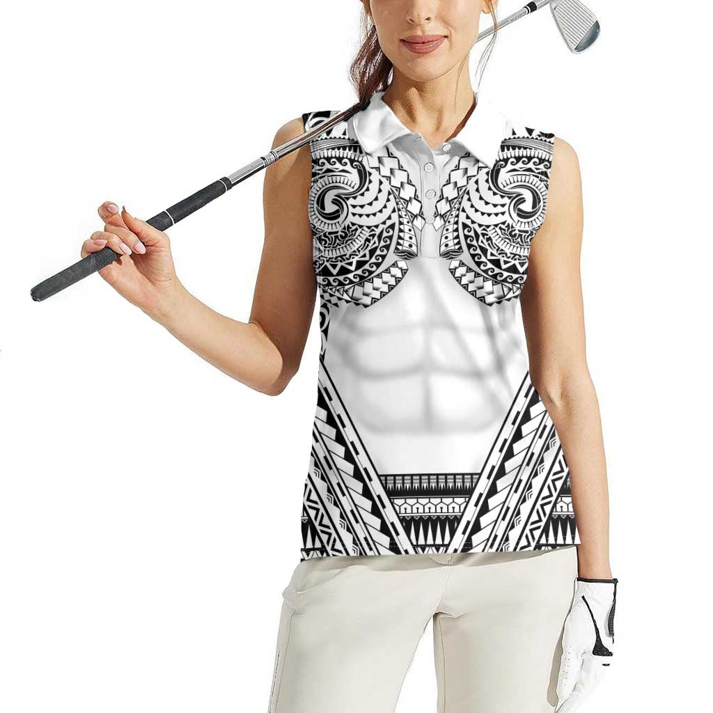 Polynesian Tattoo Inspired Cosplay Costume Women Sleeveless Polo Shirt Tribal Warrior White - Polynesian Pride