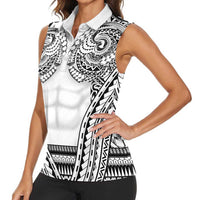 Polynesian Tattoo Inspired Cosplay Costume Women Sleeveless Polo Shirt Tribal Warrior White - Polynesian Pride