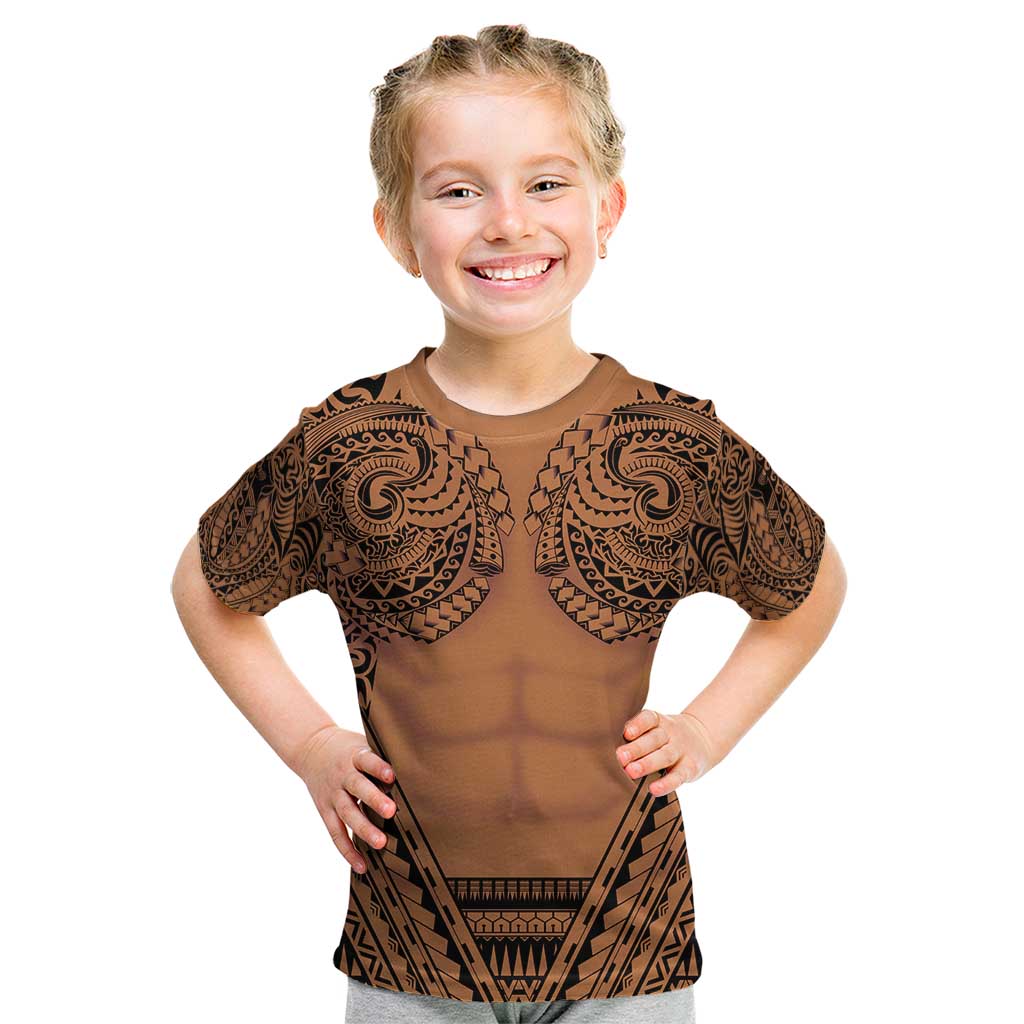 Polynesian Tattoo Inspired Cosplay Costume Kid T Shirt Tribal Warrior LT05 Brown - Polynesian Pride