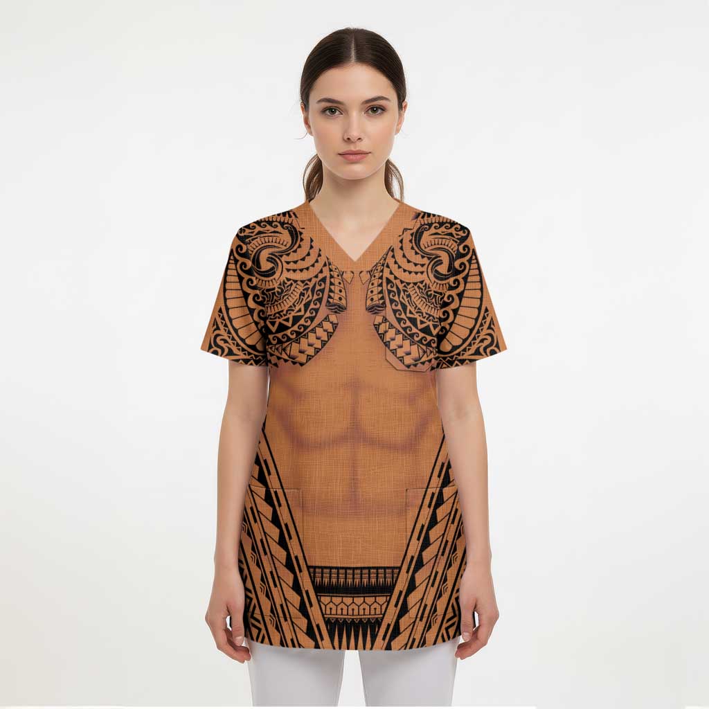 Polynesian Tattoo Inspired Cosplay Costume Scrub Top Tribal Warrior - Polynesian Pride