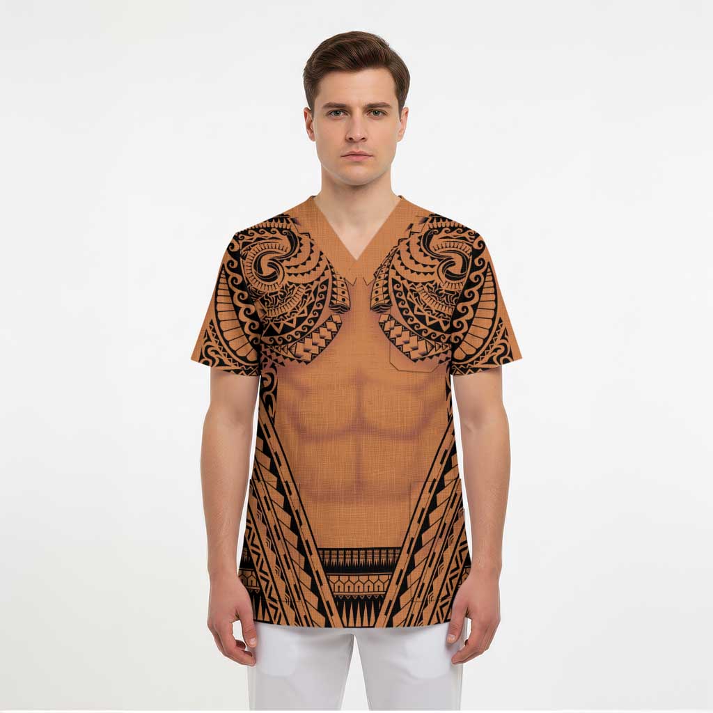 Polynesian Tattoo Inspired Cosplay Costume Scrub Top Tribal Warrior - Polynesian Pride