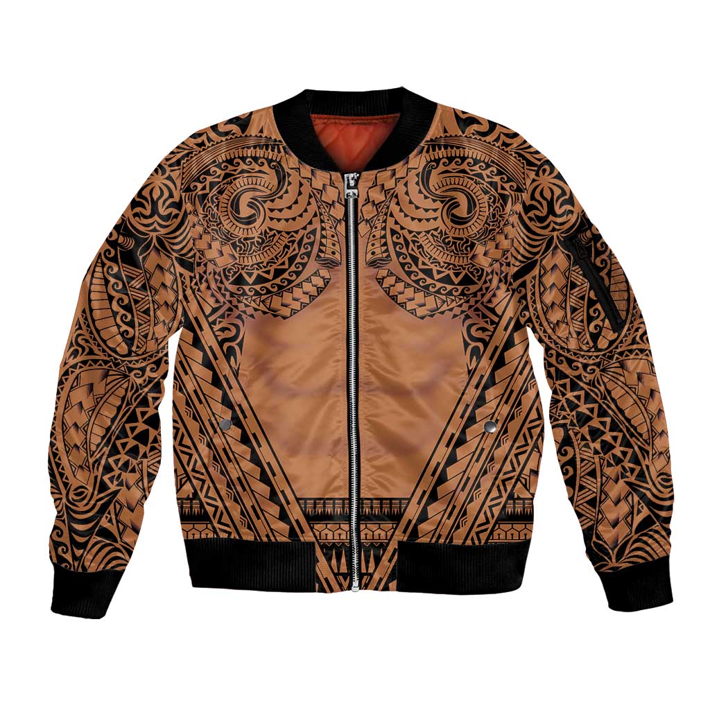 Polynesian Tattoo Inspired Cosplay Costume Sleeve Zip Bomber Jacket Tribal Warrior LT05 Unisex Brown - Polynesian Pride