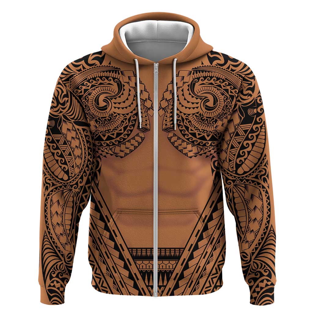 Polynesian Tattoo Inspired Cosplay Costume Zip Hoodie Tribal Warrior LT05 Zip Hoodie Brown - Polynesian Pride