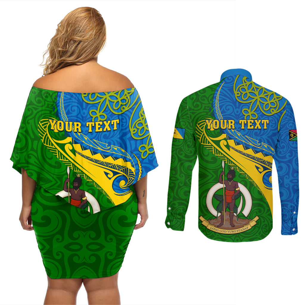 personalized-malampa-day-couples-matching-off-shoulder-short-dress-and-long-sleeve-button-shirts-sand-drawing-vanuatuan-pattern