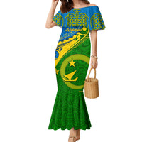 Personalized Malampa Day Family Matching Mermaid Dress and Hawaiian Shirt Sand Drawing Vanuatuan Pattern LT05 Mom's Dress Green - Polynesian Pride