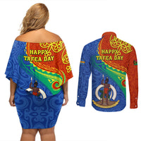 tafea-day-couples-matching-off-shoulder-short-dress-and-long-sleeve-button-shirts-sand-drawing-vanuatuan-pattern