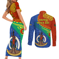 tafea-day-couples-matching-short-sleeve-bodycon-dress-and-long-sleeve-button-shirts-sand-drawing-vanuatuan-pattern