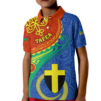 Tafea Day Kid Polo Shirt Sand Drawing Vanuatuan Pattern LT05 Kid Blue - Polynesian Pride