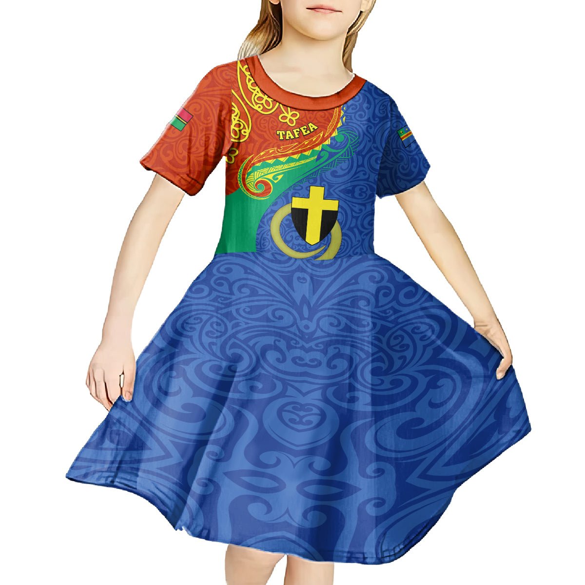 tafea-day-kid-short-sleeve-dress-sand-drawing-vanuatuan-pattern
