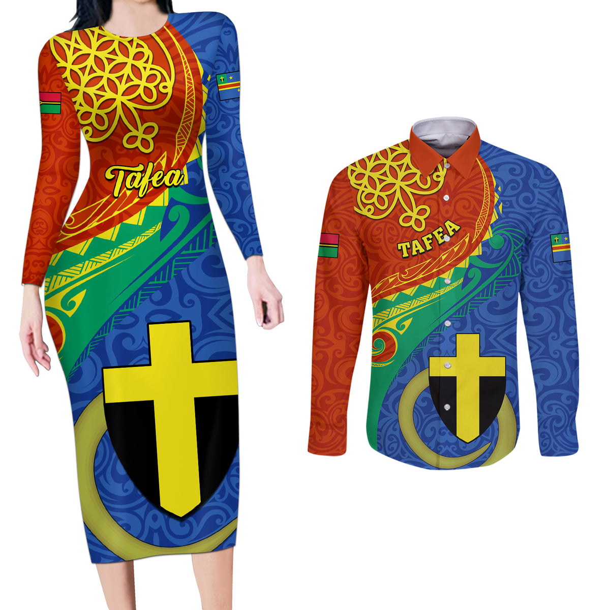 personalized-tafea-day-couples-matching-long-sleeve-bodycon-dress-and-long-sleeve-button-shirts-sand-drawing-vanuatuan-pattern