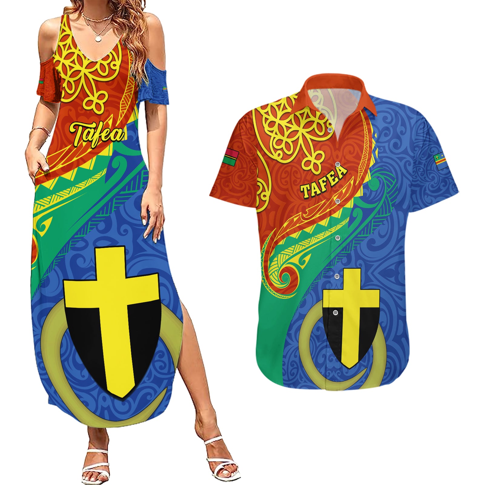 personalized-tafea-day-couples-matching-summer-maxi-dress-and-hawaiian-shirt-sand-drawing-vanuatuan-pattern