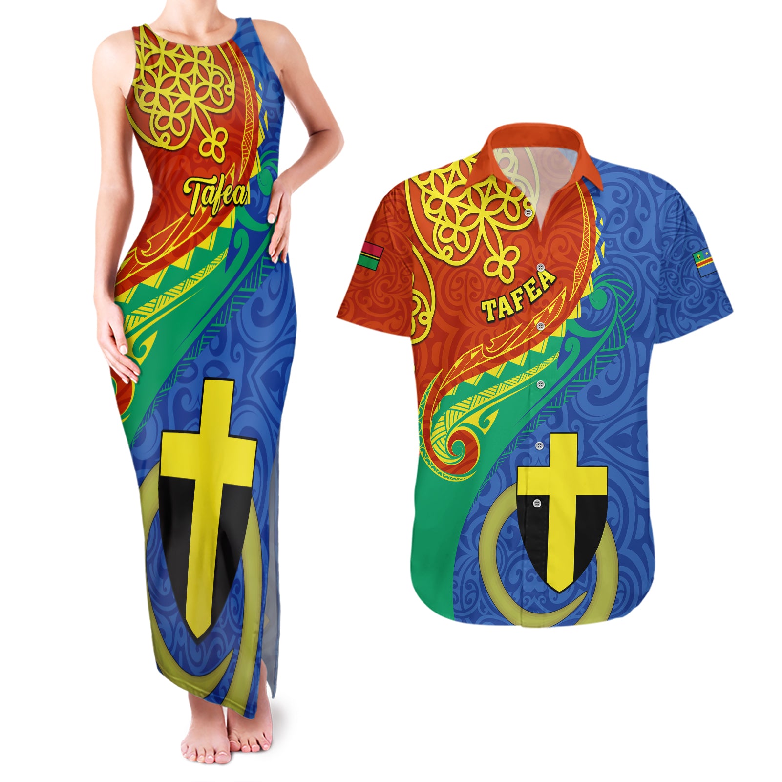 personalized-tafea-day-couples-matching-tank-maxi-dress-and-hawaiian-shirt-sand-drawing-vanuatuan-pattern